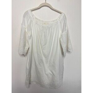 Irene's Story Large Lace Trim Off The Shoulder Tunic Dress White Eyelet Cotton